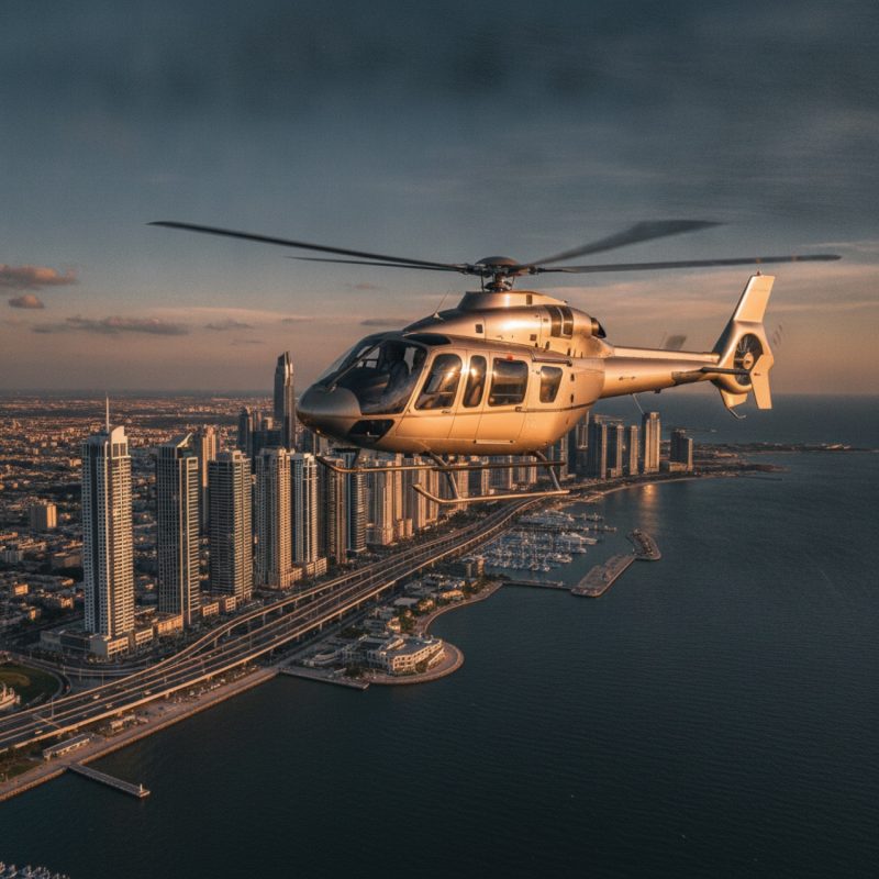 helicopter over city